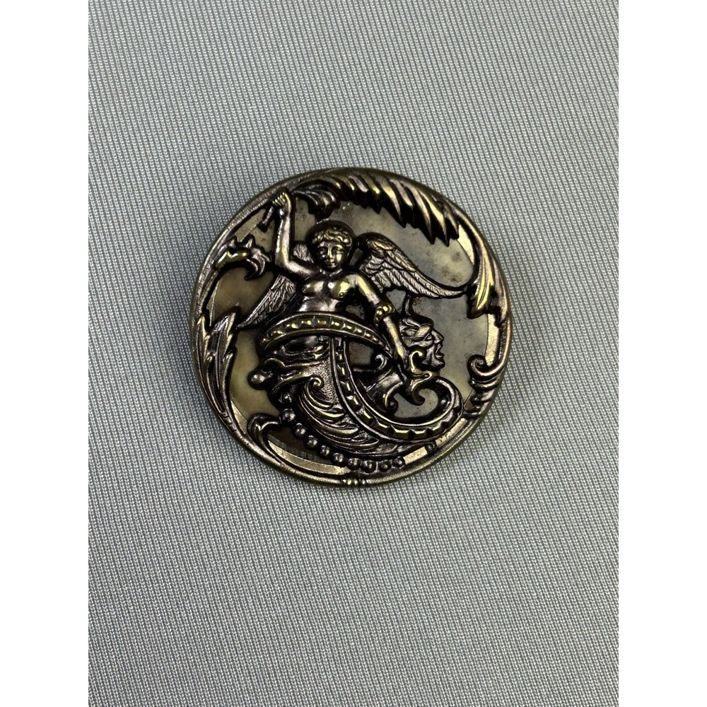 Cherub Riding A Sea Monster Antique Metal Loop Picture Button